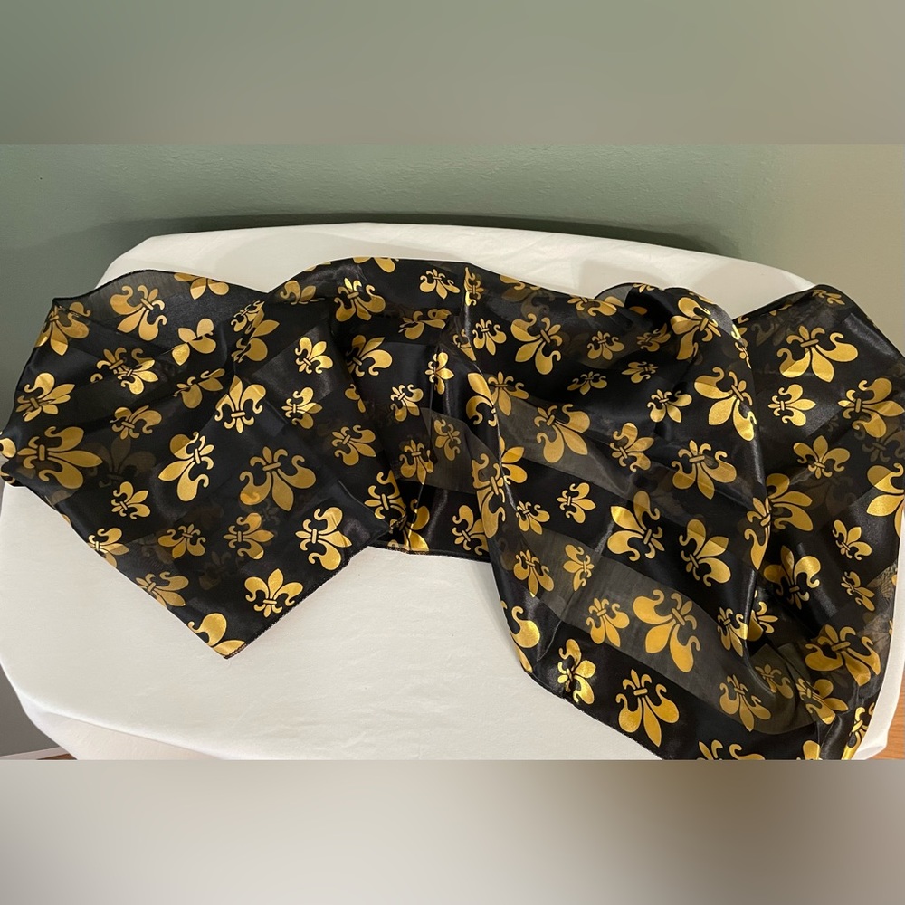 Black scarf Gold Fleur-de-lis, sheer
